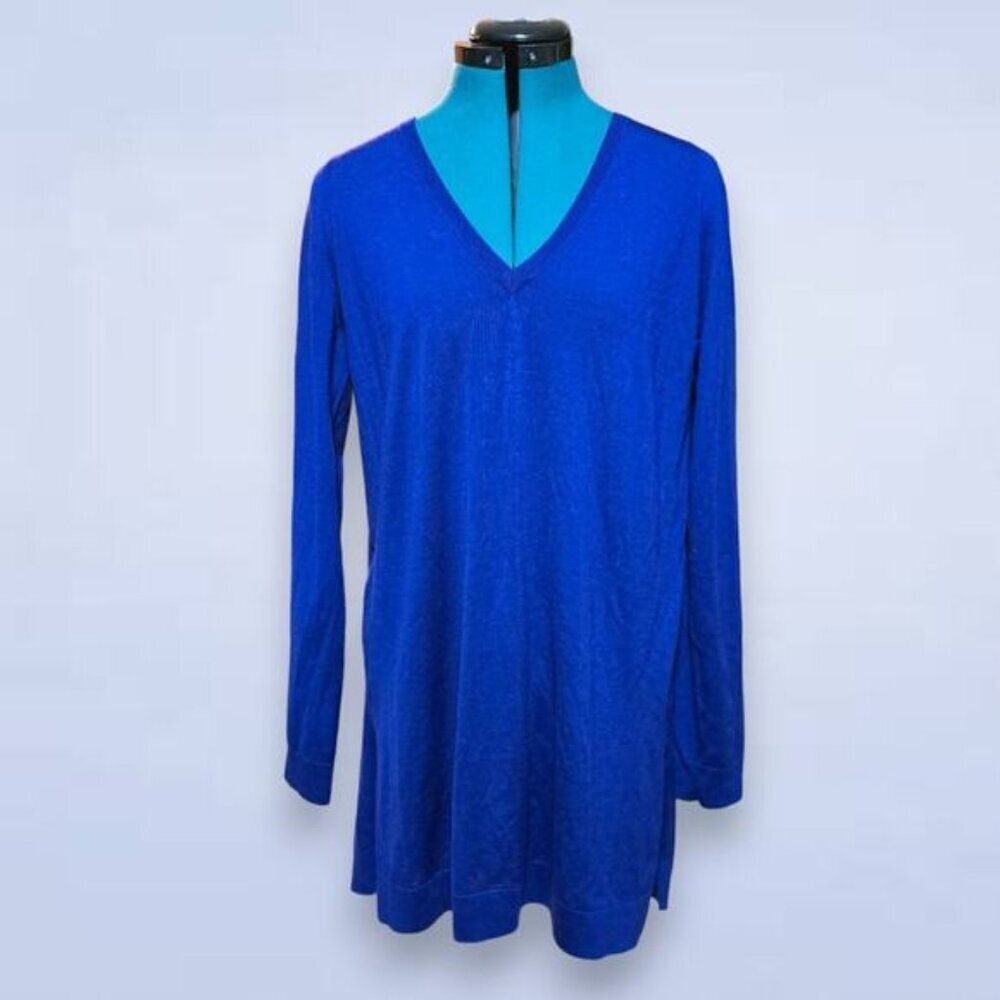 Akris Punto Vibrant Blue Long Sleeve Sweater Back Zipper Accent - Size Large
